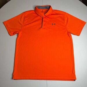 Under Armour Mens HeatGear Polo Shirt Orange Short Sleeve Loose Fit Large